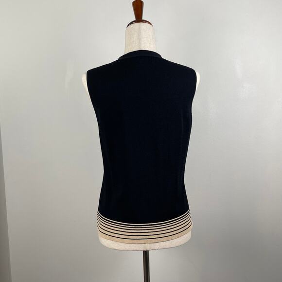 Vintage Jones NY Tie Neck Knit Sleeveless Sweater Top Black Retro Striped Vest M - Picture 5 of 10